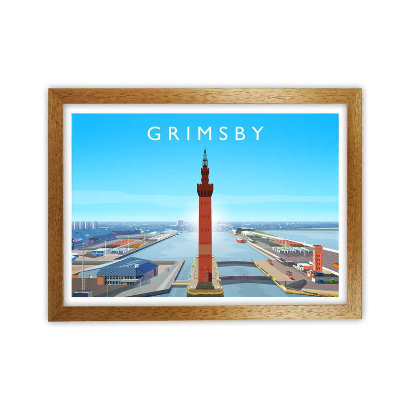 Grimsby by Richard O'Neill - Print, 24cm H x 34cm W x 3cm D, Brown Framed