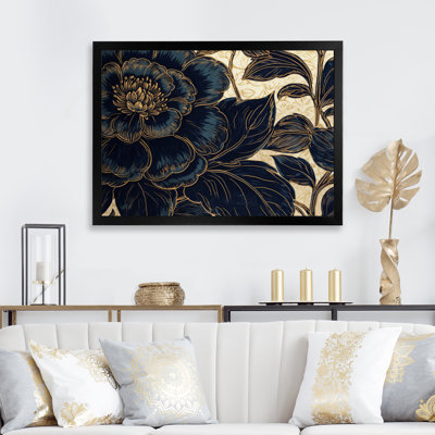 Pivoines bleues dorées, célébration sur toile