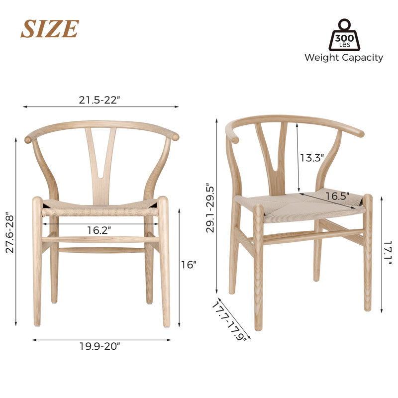 Solid Wood Dining Chair, Mid-Century Chair, Cream/Natural Wood
