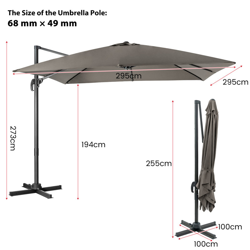 295cm Cantilever Parasol, Grey