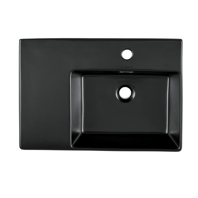 Lavabo suspendu en céramique St. Tropez 24 x 18 avec installation à droite, noir mat