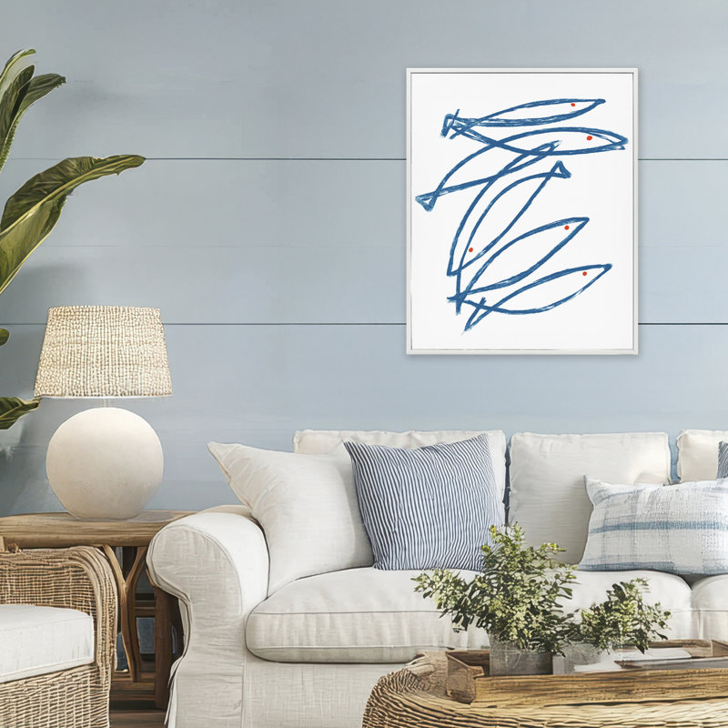 Minimalist Fish Outline Framed Giclee, design by Lil' Rue, 30" H x 24" W, Coastal White Framed Giclee