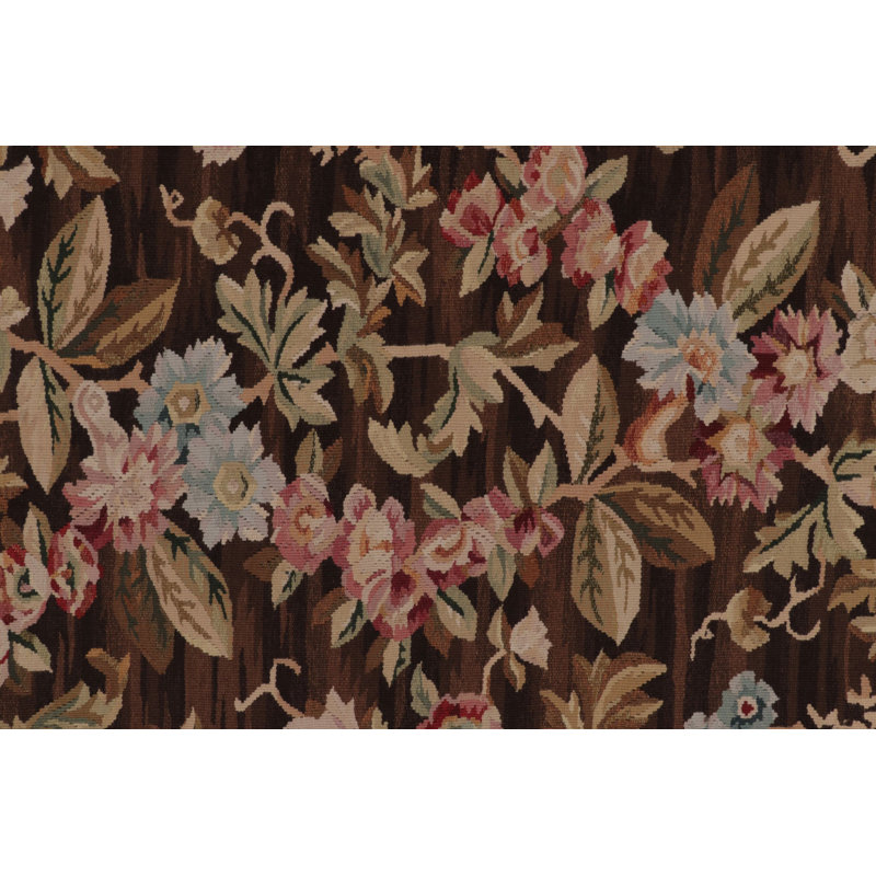 Oversized Antique French Aubusson Rug, Monumental Florals In Chocolate Brown