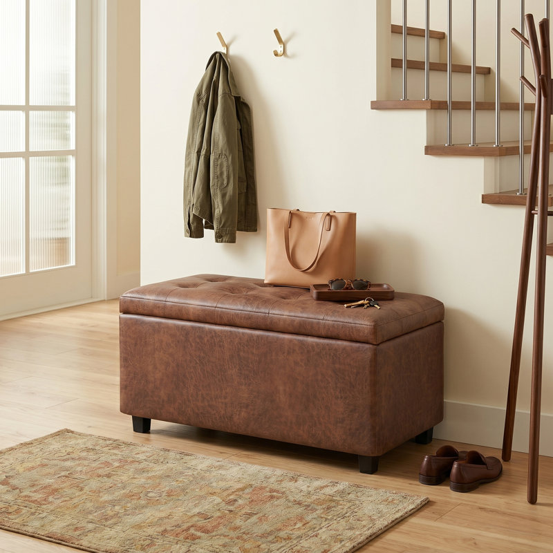 Cosmopolitan 34"W Upholstered Vegan Leather Transitional Rectangular Lift-Up Storage Ottoman Bench with Hidden Storage