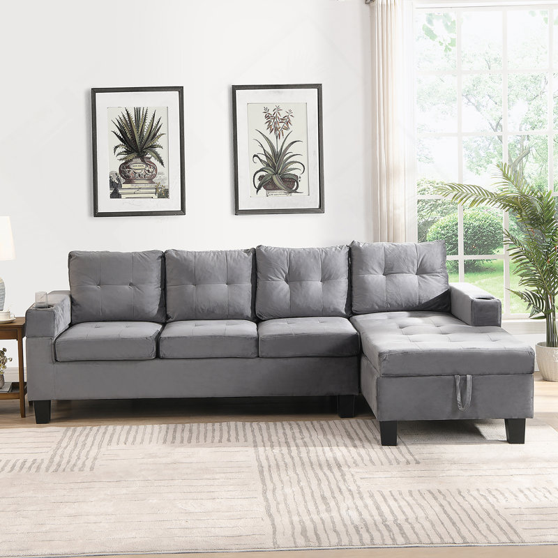 Ensemble de canapé modulaire confortable pour le salon avec porte-gobelet et chaise de rangement