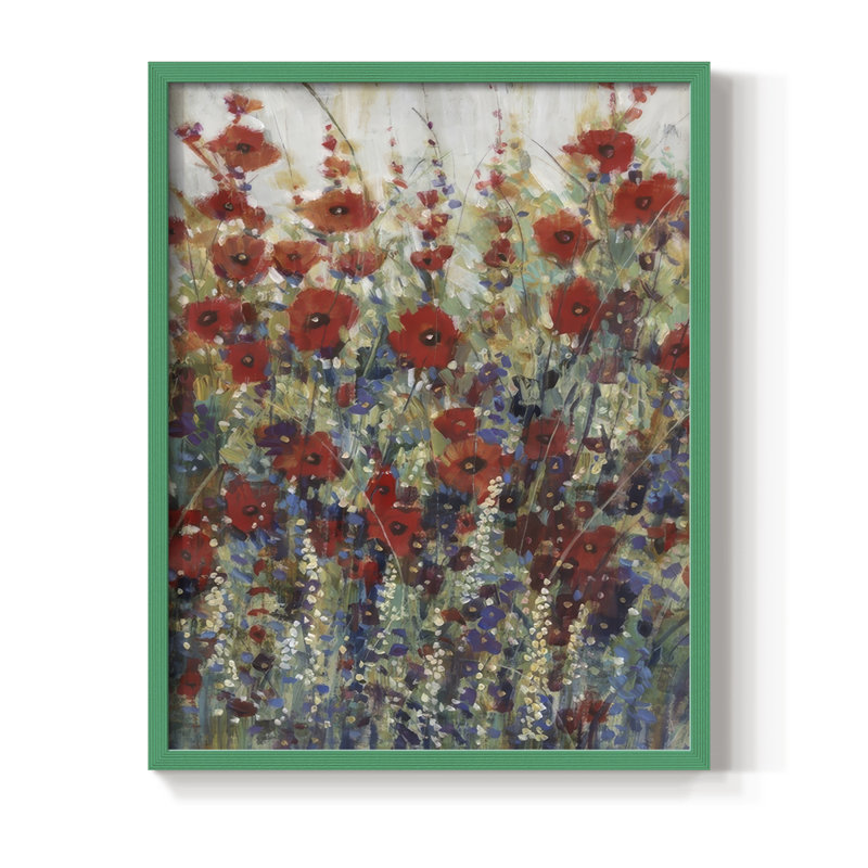 «Garden Poppies II», reproduction encadrée - bois massif, Vert, H 11 po x l 9 po