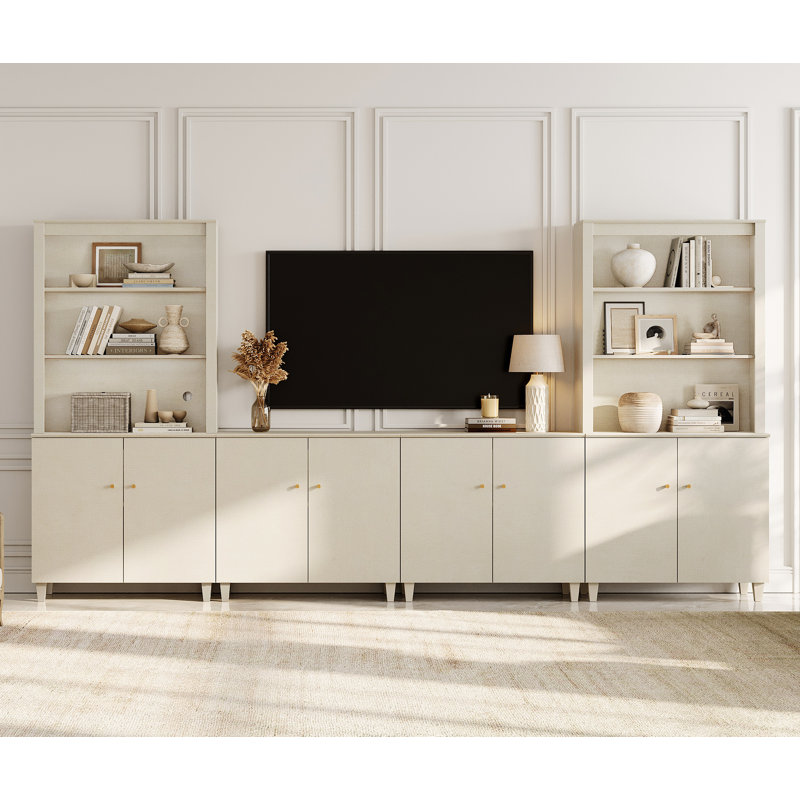 Lysiane Entertainment Center With Bookshelves And Cabinets For 75" Tvs, Beige