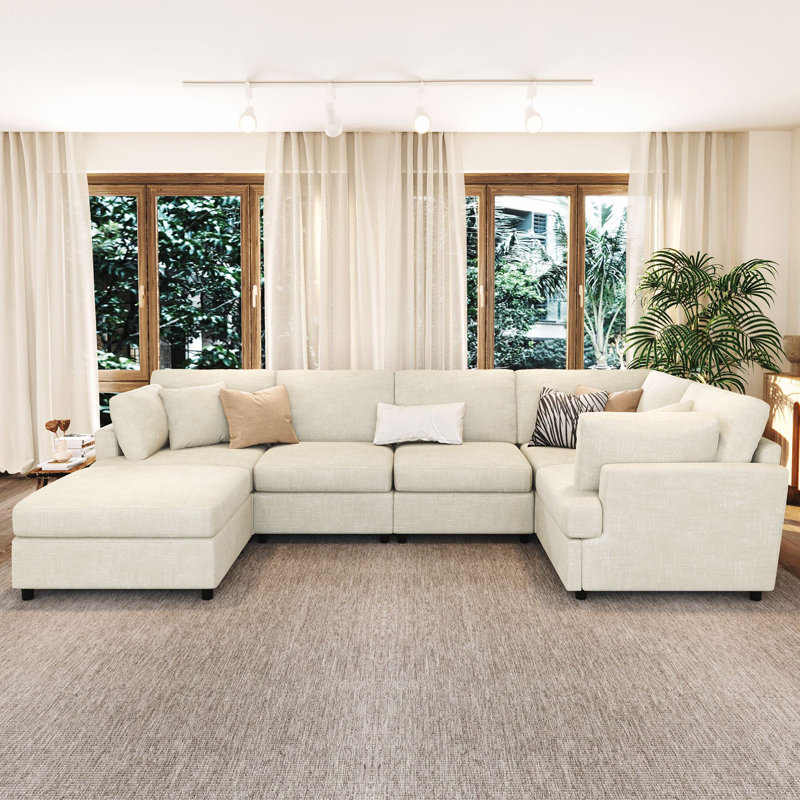 Canapé modulaire convertible 127 po Wauseon, Chenille beige