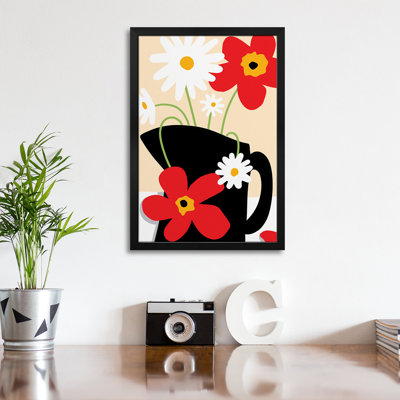Fleurs rouges dans un pichet noir - reproduction d'art murale - affiche de galerie