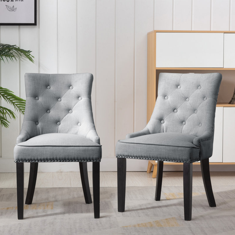 Chaise capitonnée capitonnée grise , Lin gris, Set of 2