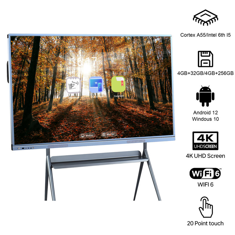 JYXCN Smart Board, écran tactile numérique 4K, calendrier électronique numérique tout-en-un, écran tactile double OS pour école et entreprise