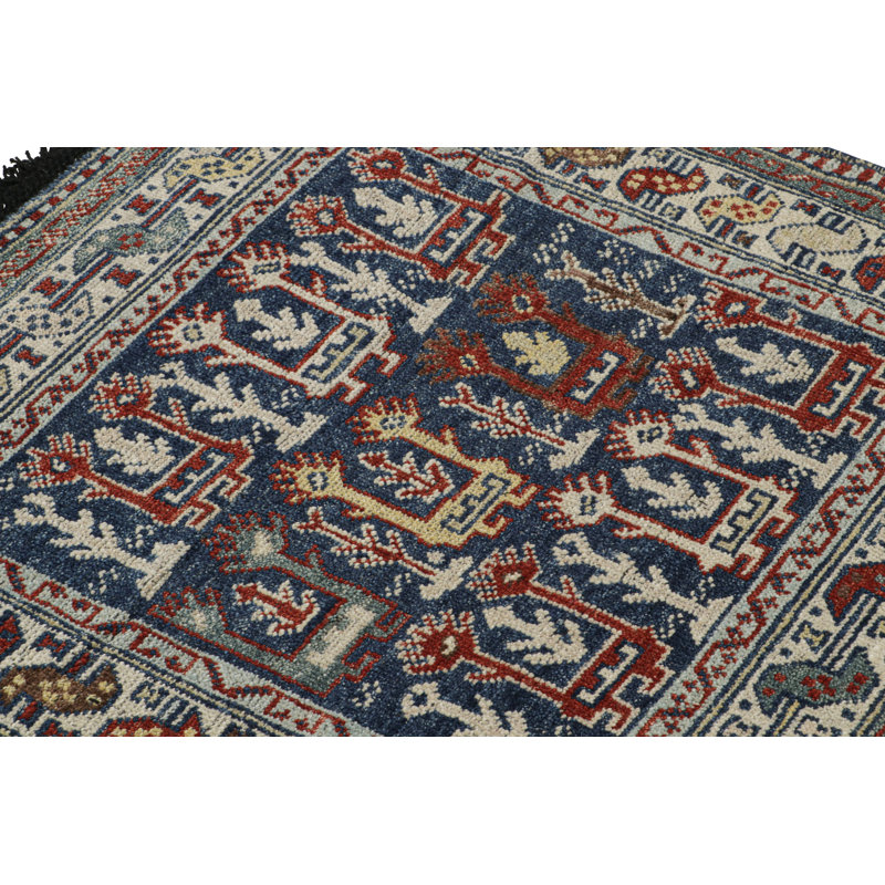 Burano Hand Knotted Wool Geometric Area Rug, Square 4'