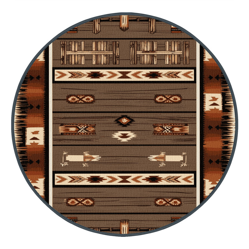 Washable Wagon Wheel Southwestern Area Rug, Round 7'