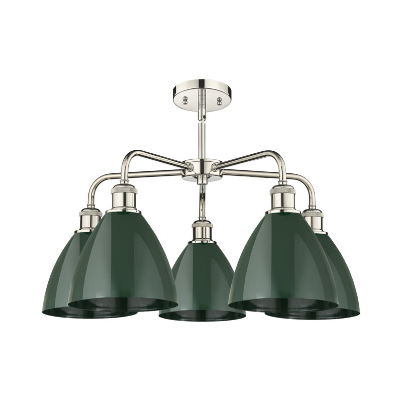 Lustre en dôme à 5 lumières Trickett, Nickel poli, Vert