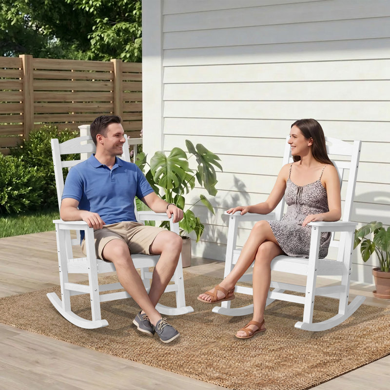 Chaise Adirondack berçante en PEHD pour l'extérieur, Blanc