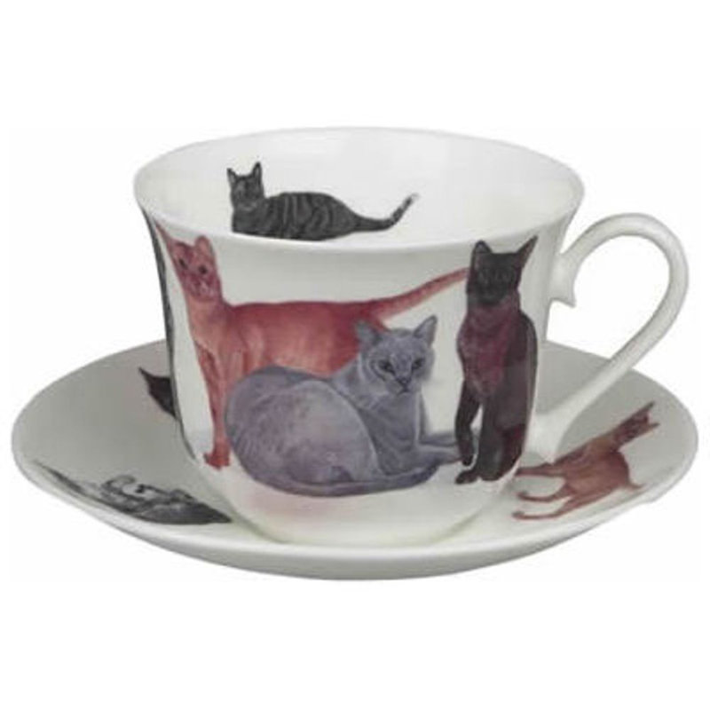 Roy Kirkham Breakfast Cup/Saucer-Cats Galore Set Of 2