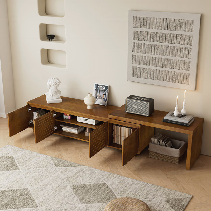 Meuble télé moderne pour téléviseur de 75 po ou moins avec salon et panneau de rangement réglable