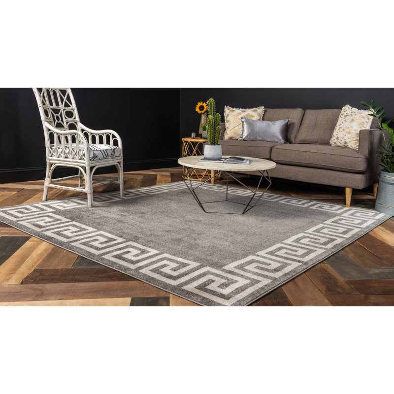 Tapis gris foncé / ivoire Balabak, Carré 7 pi 10 po