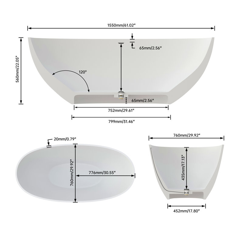 Premium Solid Surface Deep Soaking Bathtub