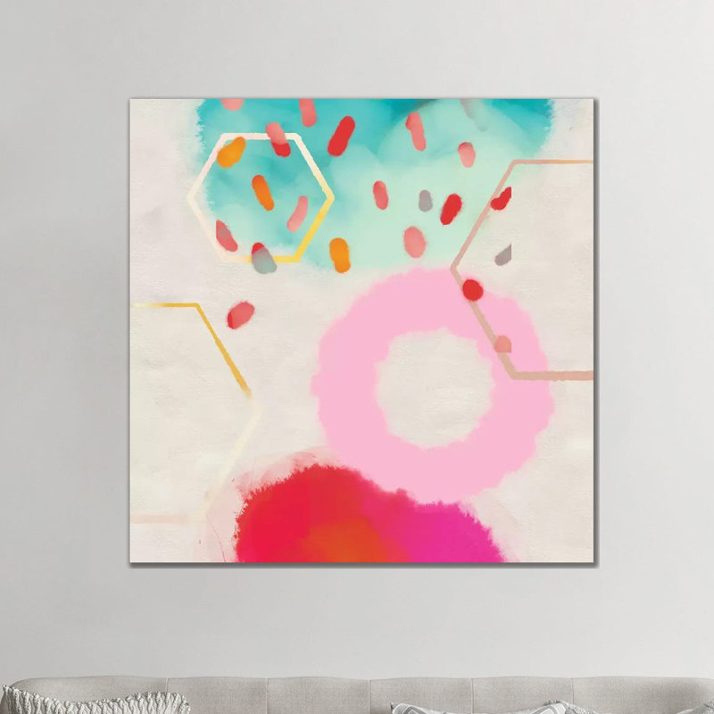 «Pink Circle» par Ana Rut Bré - impression d'art graphique, Toile avec cadre gris, Aucun mat, H 18 po x l 18 po x 1,5 po