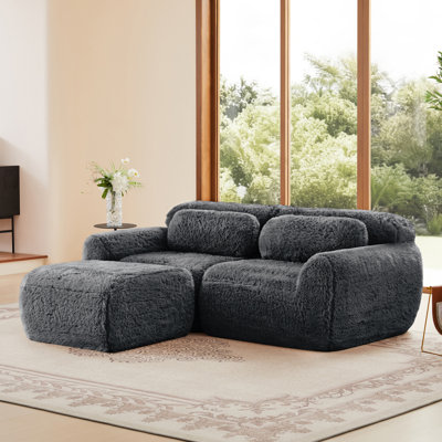 L-Shaped Boneless Sofa,Soft Fluffy Plush Fabric,With Chaise 32D High Density Sponge,No Assembly Required,Ergonomic Design Bottom Anti-Slip Design,With Throw Pillows,Fits Bedrooms,Pink