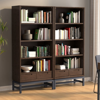 Banting 30W 4 Shelf Bookcase With Drawers (Set Of 2) In Walnut Brown