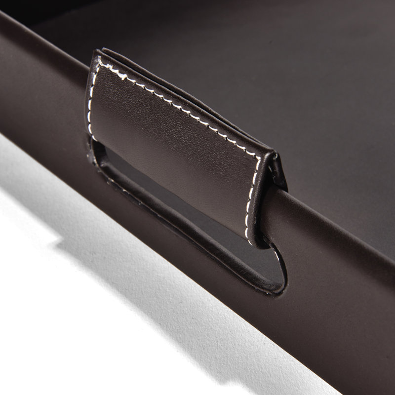 Faux Leather Rectangular Tray With Handles, Dark Brown