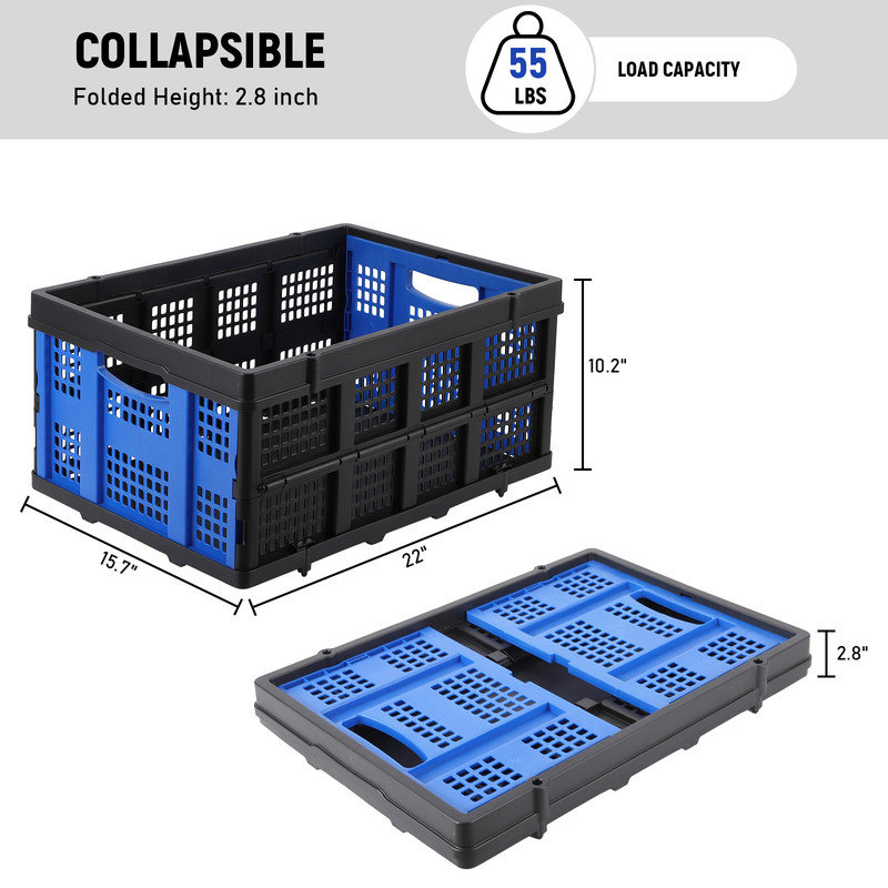 Caisse en plastique pliable, panier de rangement pliable, caisse utilitaire empilable avec poignée