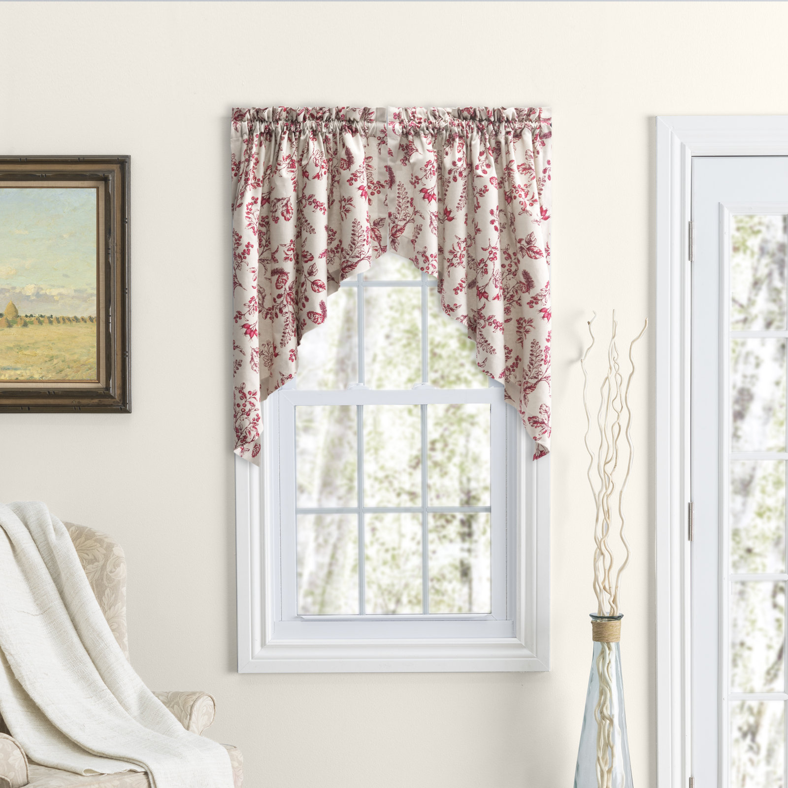 Toile Cotton Swag Window Valance, Garnet