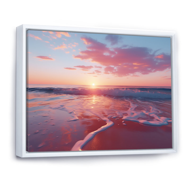 «Beach Cotton Candy Sunset Skies II» - art mural coucher de soleil côtier, Cadre flottant blanc, H 30 po x l 40 po x P 1,5 po
