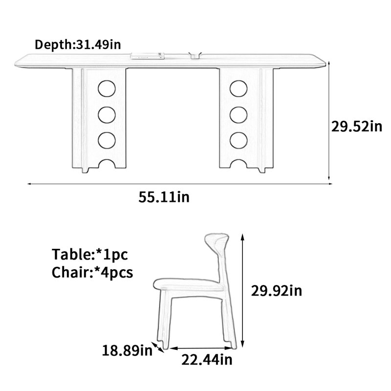 Table de salle à manger Vintage, H 29,52 po x L 55,11 po x l 31,49 po