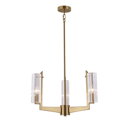 Lustre 3 lumières doré avec détails en verre