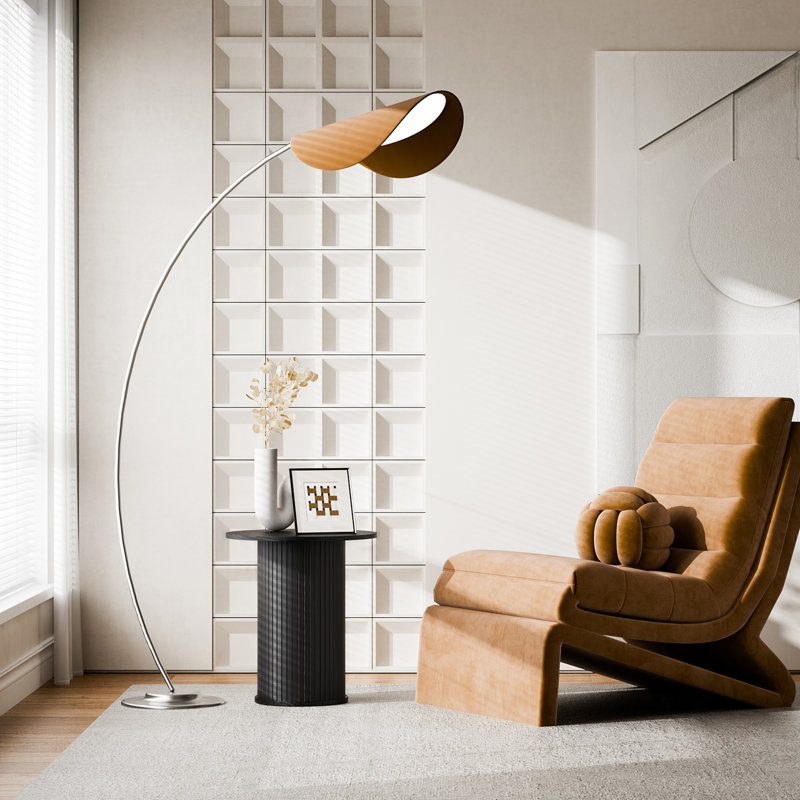 21.7" Tall Mid-Century Modern Tambour Round End Table, Black
