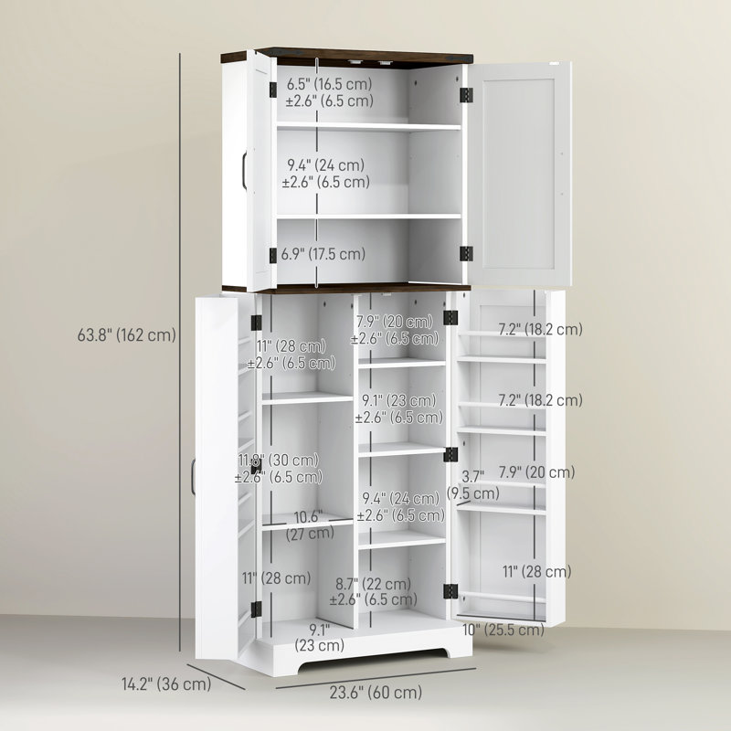 Armoire de rangement pour garde-manger 64 po avec 8 étagères à épices et 8 tablettes réglables, blanc