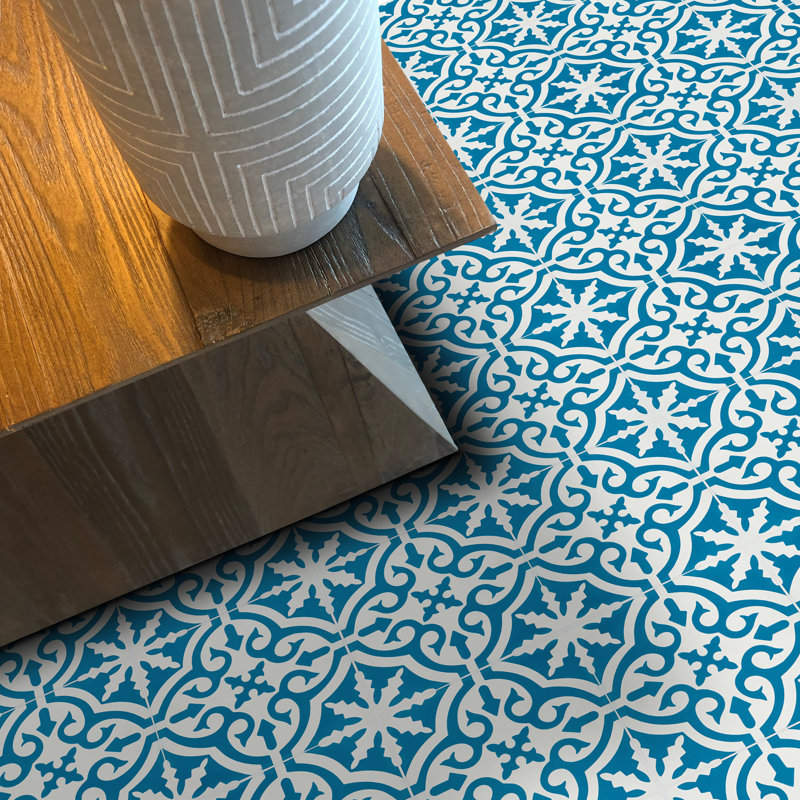 Argana 8" x 8" Cement Patterned Wall & Floor Tile, Blue/White