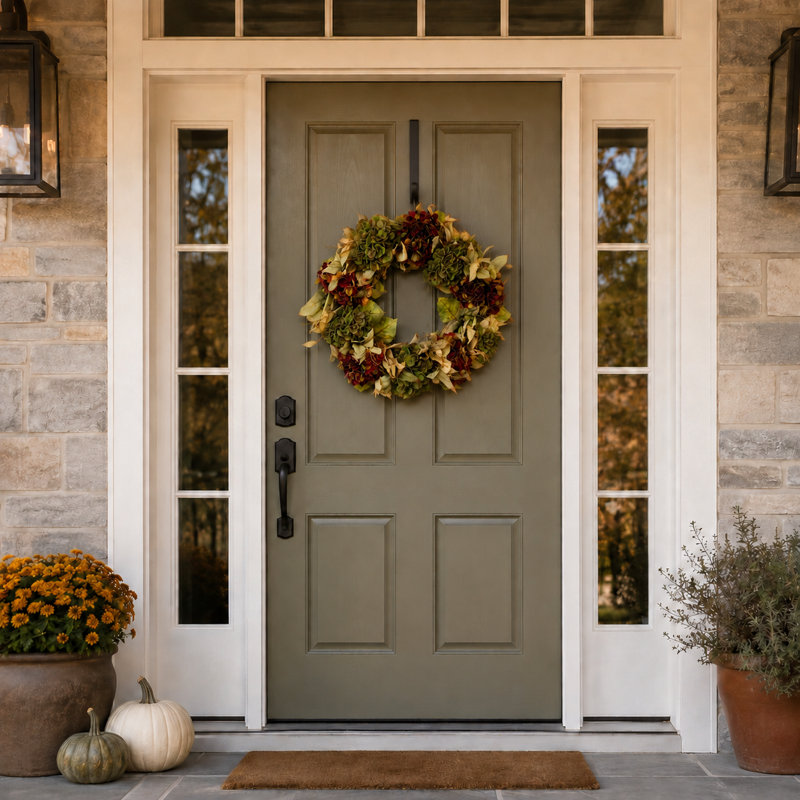 26" Fall Hydrangea and Assorted Leaves Wreath
