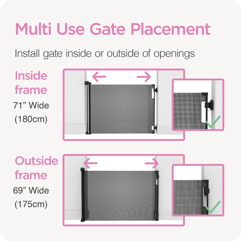 Brown Retractable Stairway Pet Safety Gate with Mesh Fabric