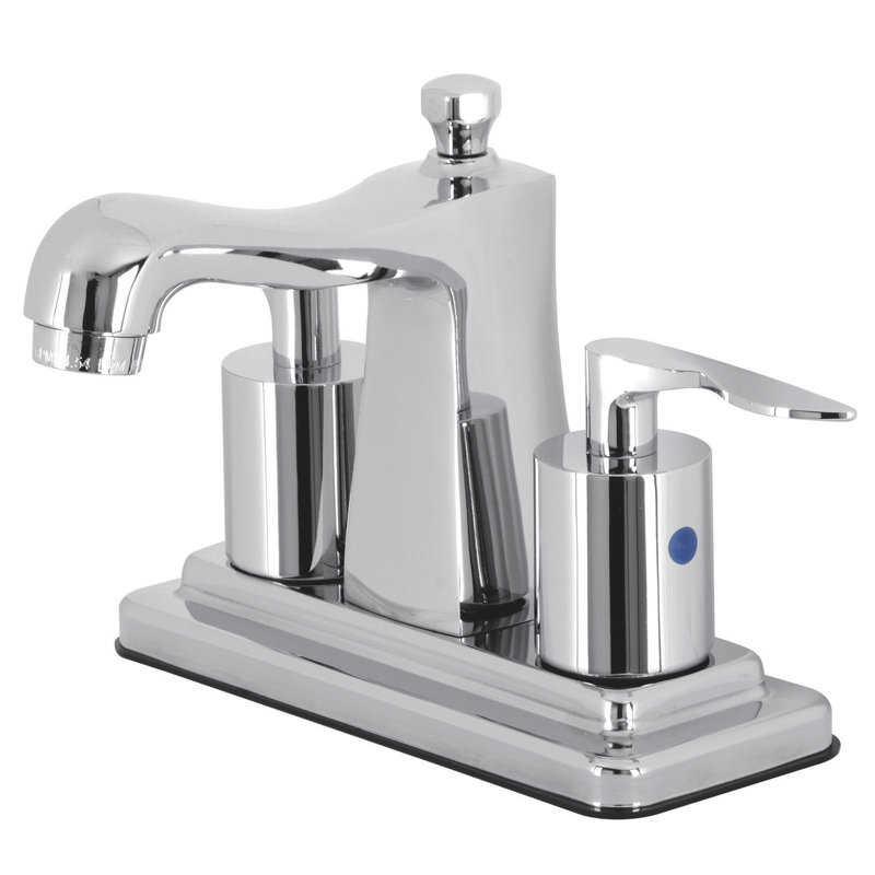 Kingston Brass Serena Two-Handle 3-Hole Deck Mount 4" Centerset Bathroom Faucet with Plastic Pop-Up, Polished Chrome