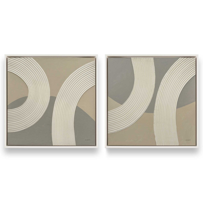 Ensemble de 2 impressions sur toile dans un cadre doré, rythme de 32 po x 32 po, Cadre flottant blanc opaque