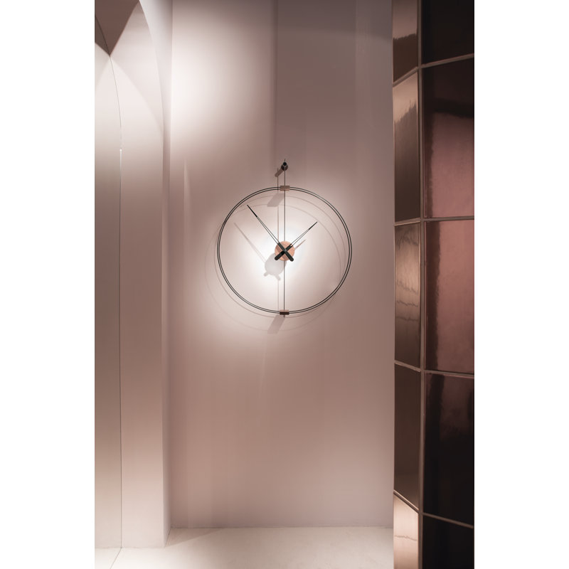 Mini Barcelona Solid Wood,Metal,Fibreglass Analog Wall Clock, Black/Walnut