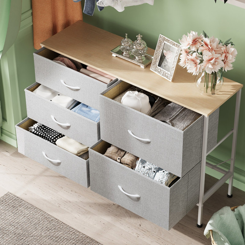 Chaseburg 5-Drawer Dresser With Wooden, 39.4'' Wide Bedroom Dresser With Steel Frame, Chest of Drawers For Bedroom, Hallway