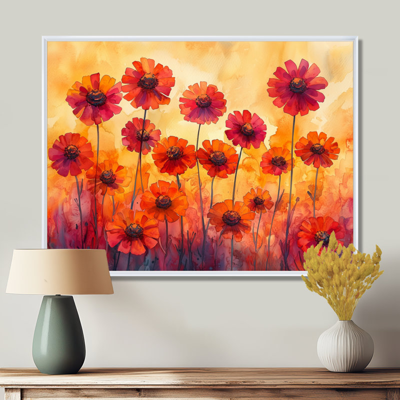 Art mural «Mersepress - Zinnias», H 24 po x l 32 po, Impression encadrée flottante, Blanc