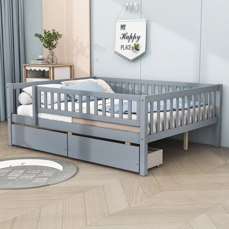 Wood Daybed with Two Drawers and Slats, Full, Gray