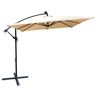 Square 2.5X2.5M Solar LED Lighted Outdoor Patio Umbrella, Waterproof Market Sun Shade With Crank And Cross Base For Garden, Deck, And Poolside | Gift Idea