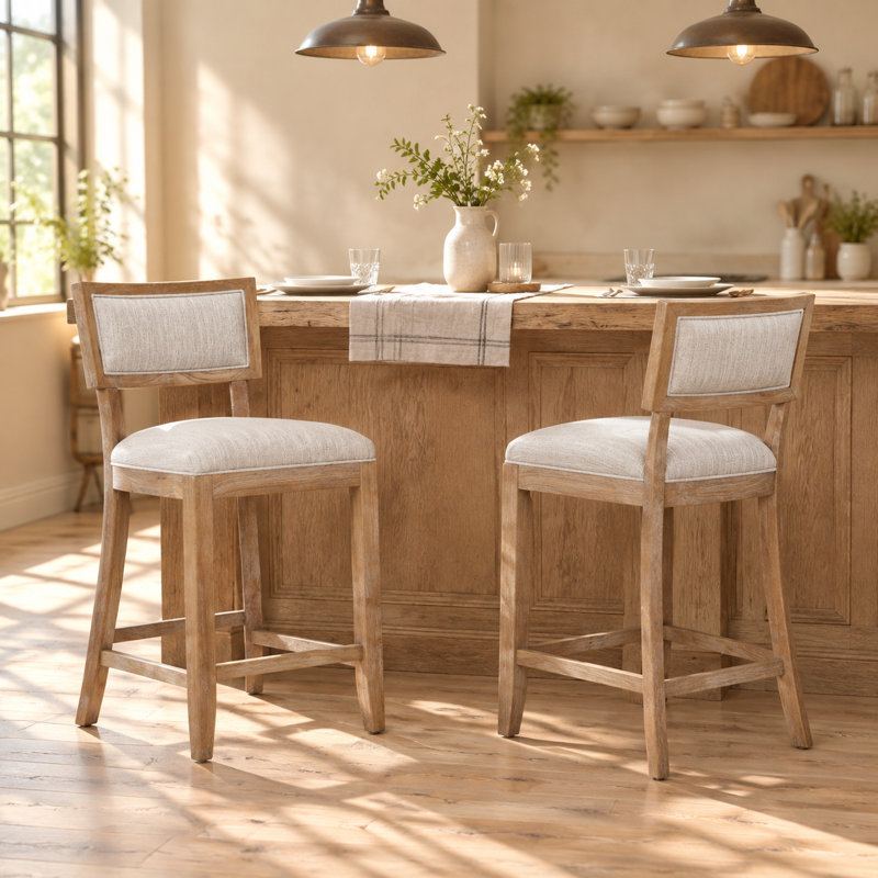 Ensemble de 2 tabourets de comptoir 26,5 po, tabourets de bar rembourrés à hauteur de comptoir avec dossier confortable, structure en bois d'hévéa massif, dossier, repose-pieds et tabourets de bar
