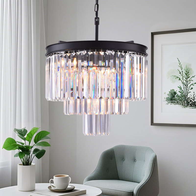 Hallum 19.7" W 7-Light Dimmable Tiered Chandelier, Black
