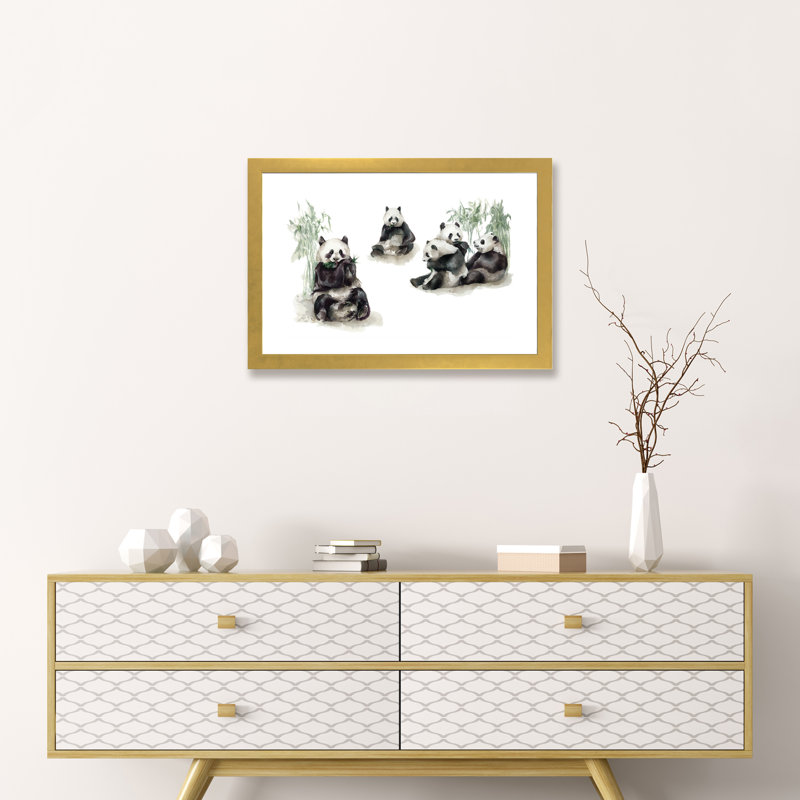 Pandas, H 24 po x l 32 po x P 1 po, Papier encadré doré