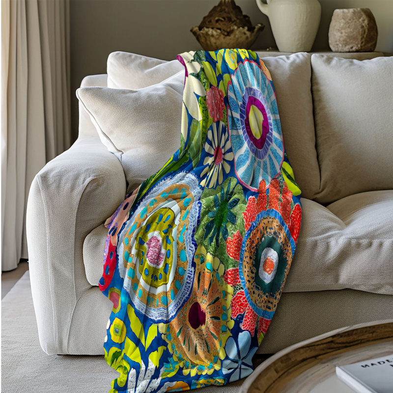Psychedelic Bloom Bazaar Throw Blanket, 60" W x 80" L