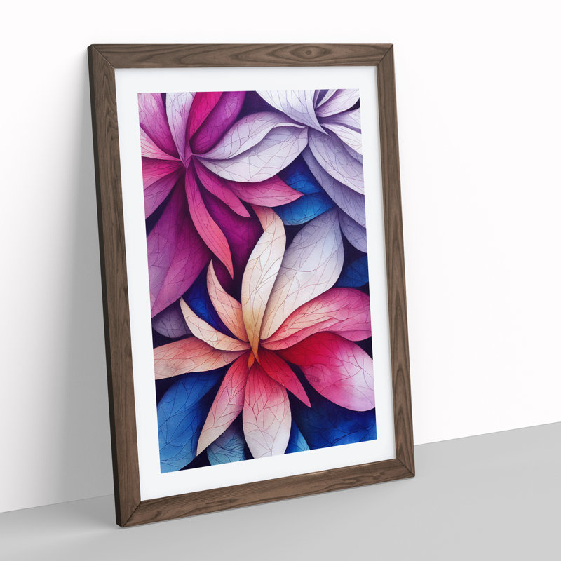 Entrancing Flowers No.3 - Single Picture Frame Print, 64cm H x 46cm W x 2cm D, Walnut