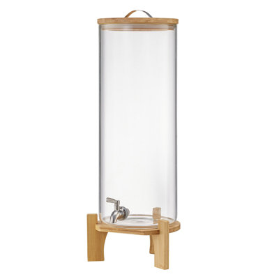 Beverage Dispenser, 3.5 Gallon Drink Dispensers For Parties, Glass Juice Dispenser With Wood Stand, Stainless Steel Spigot, Iced Tea Lemonade Juice Water Dispensers For Parties